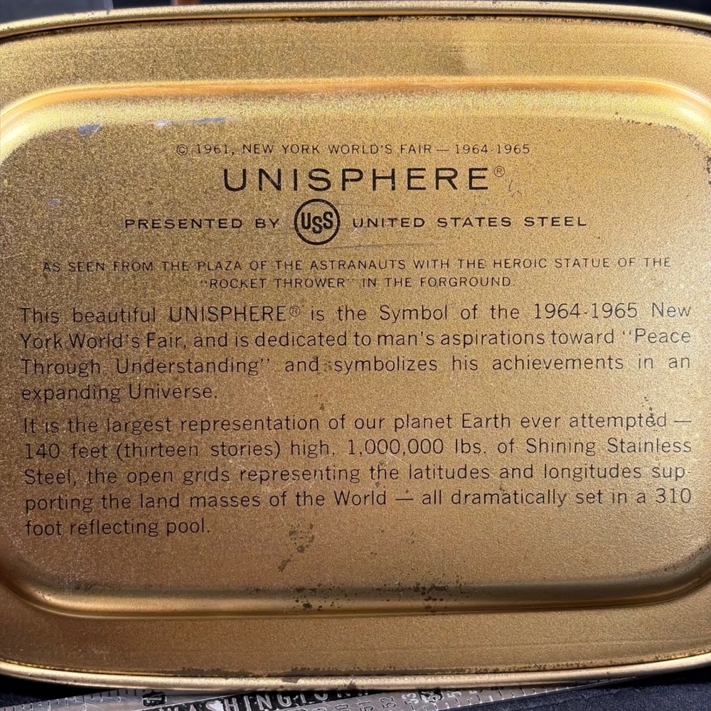 Fabcraft 1964 1965 New York Worlds Fair Unisphere Metal Souvenir Tray Item 312 - Picture 6 of 7